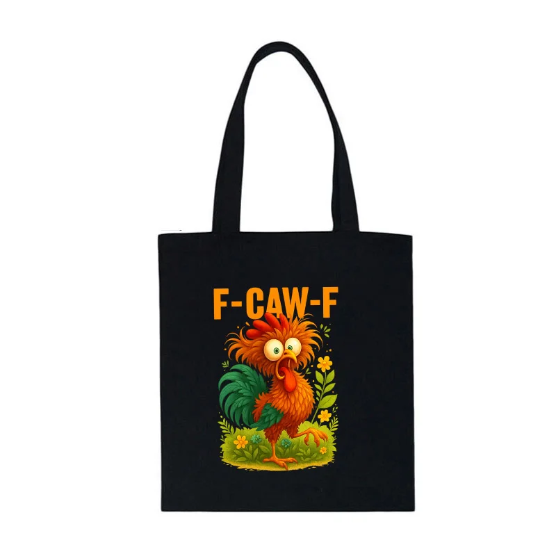 

F-CAW-F Chicken Cartoon Style Shopping Bag Handbag Shopper Handbag Women's Canvas Shoulder Environmental Large Capacity Bag