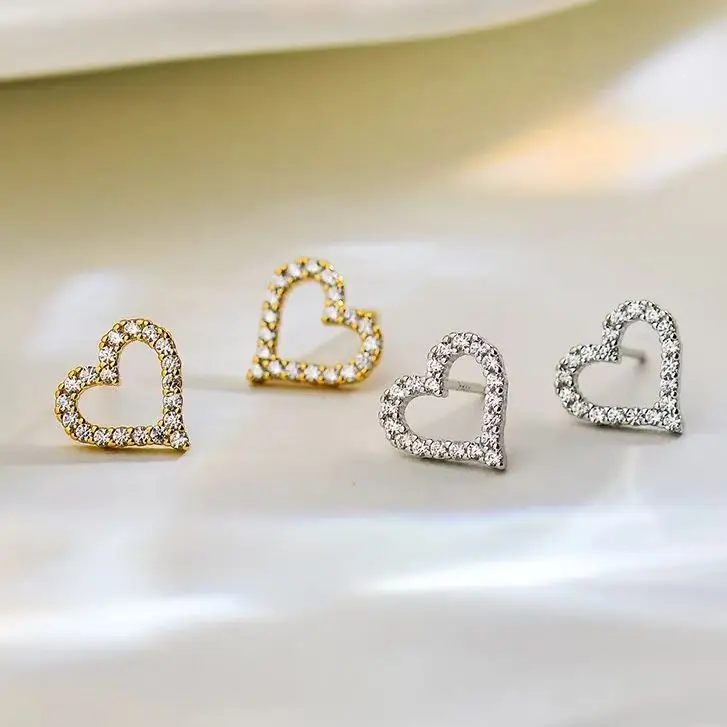 

Korean Luxury Small Love Heart Earrings Golden Silver Color Zircon Stud Earrings for Women Fashion Jewelry 2025 Trend Wholesale