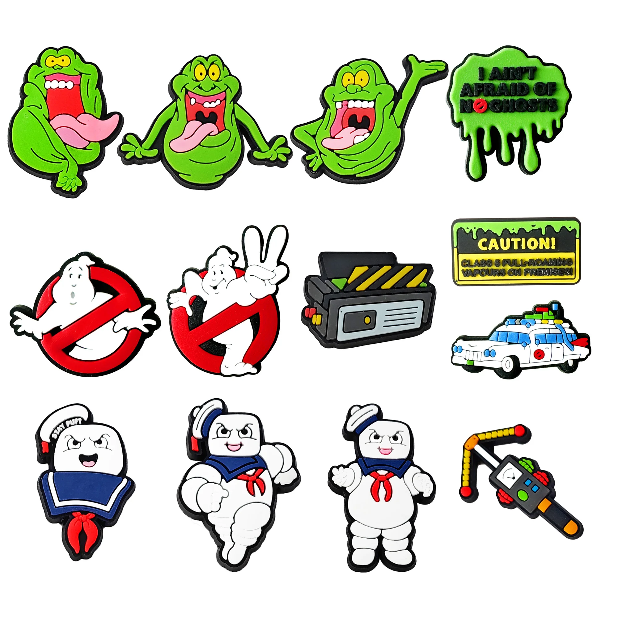 Os Ghostbusters PVC Shoes Charme para Meninos e Meninas, Sandálias Encantos, Acessórios DIY, Fit para Presente de Aniversário, 1-13Pcs