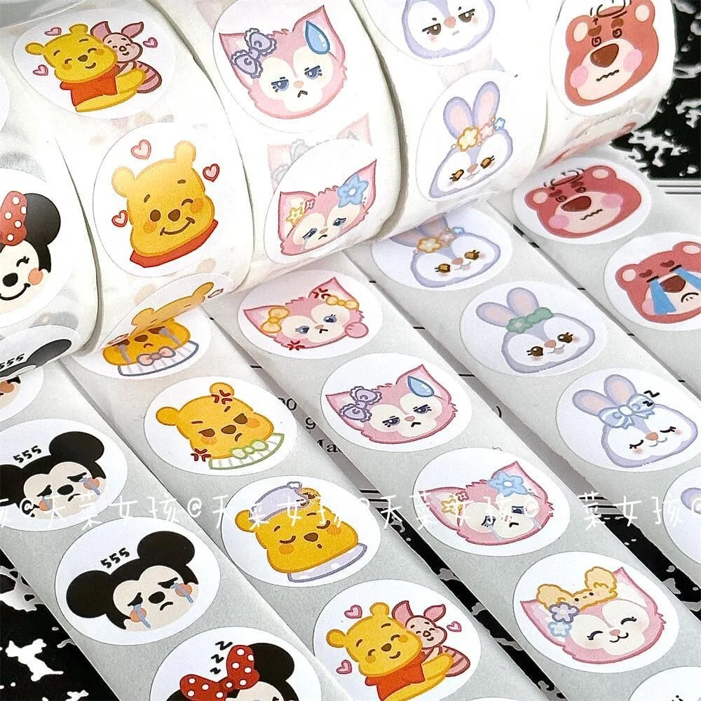 200pcs/Roll StellaLou LinaBell Mickey Mouse Winnie Sealing Stickers DIY PVC Laptop Decals Decoration Stiker Reward Gift Toys