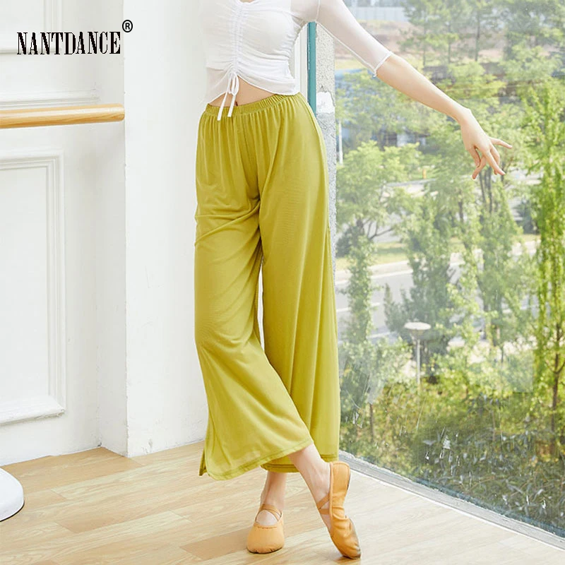 Women Classical Dance Flowy Pants Light Weight Water Yarn Ancient Style Folk Dancer Wde-Leg Chinese Body Rhyme Practice Wear