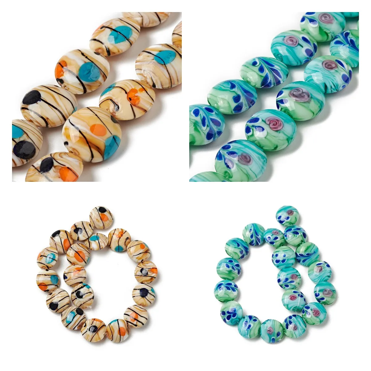 

18pcs Flat Round with Flower Lampwork Beads Loose Spacer Beads for DIY Earrings Bracelet Handmade Jewelry Making