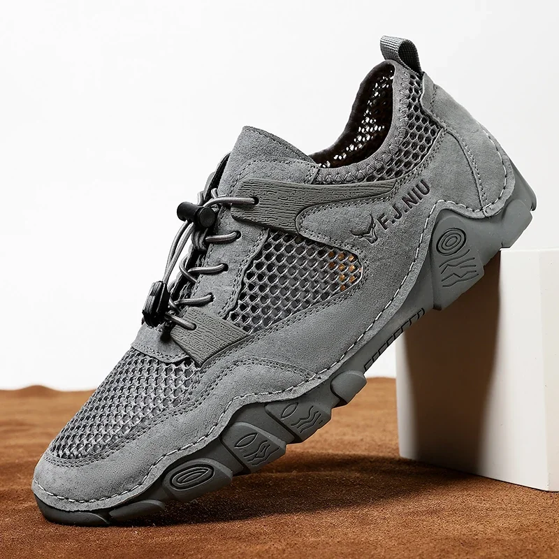 

Summer Men's Casual Leather Shoes Trendy Breathable Mesh Loafers Shoes Men Outdoor Non-slip Walking Shoes Zapatillas Hombre