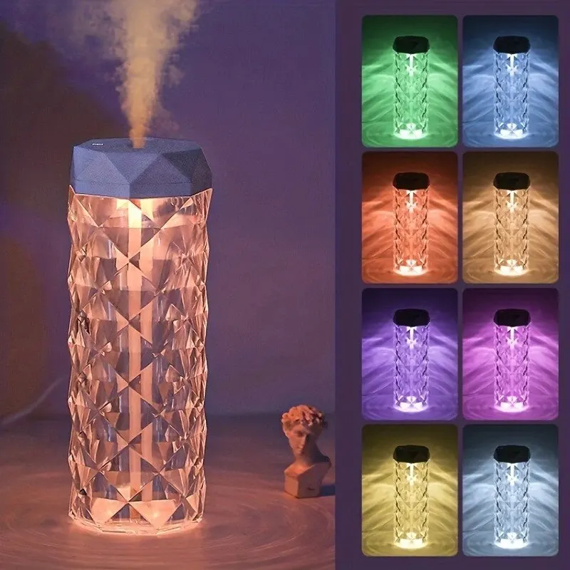 1PC Colorful USB Crystal Humidifier 500/1000ml Large Capacity Air Humidifier Portable Room Office Desktop Humidifier