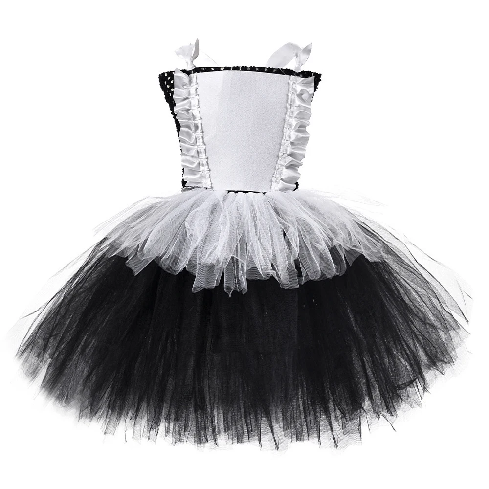 Lolita Cinderelle Maid Tutu Dress for Girls White Black Housemaid Costumes with Lace Hair Bow Kids Christmas Halloween Outfits