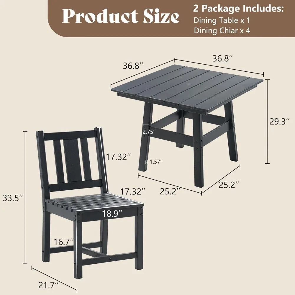 5 alfresco dining set with 4 chairs, 36.8-inch HDPE outdoor table and chairs, terrace dining table set