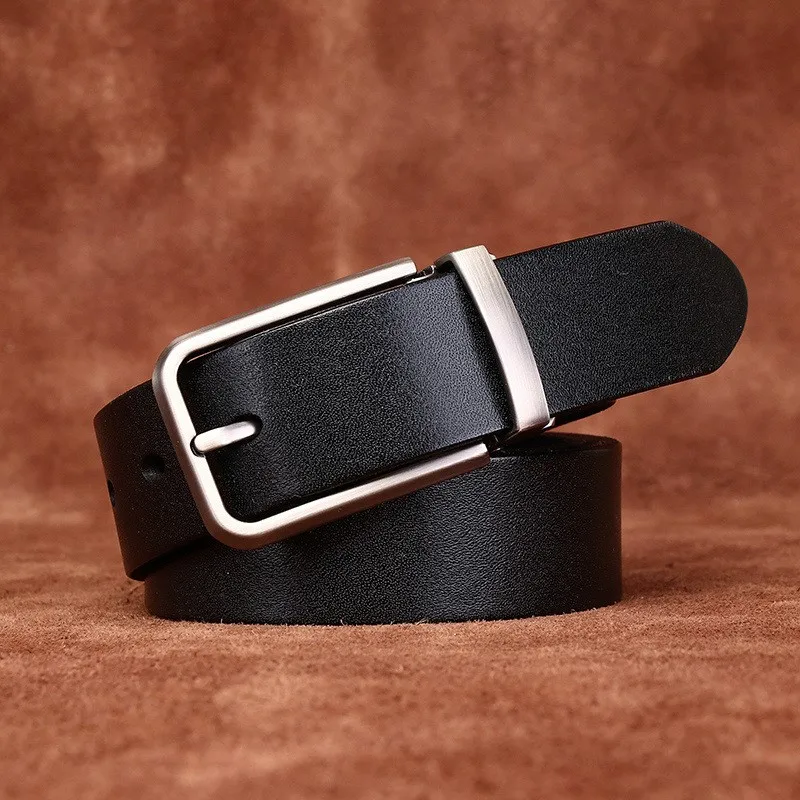 Simple and light luxury all-in-one top layer leather belt for men pin formal trousers