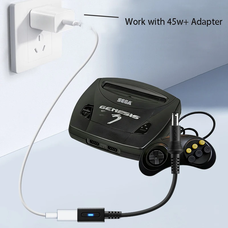 PD Type C Charge Cable for Sega MD1 MD3 SMS Controller Charging Adapter for 45W USB C Convert Cord for SFC NES NEWFC Power Cable