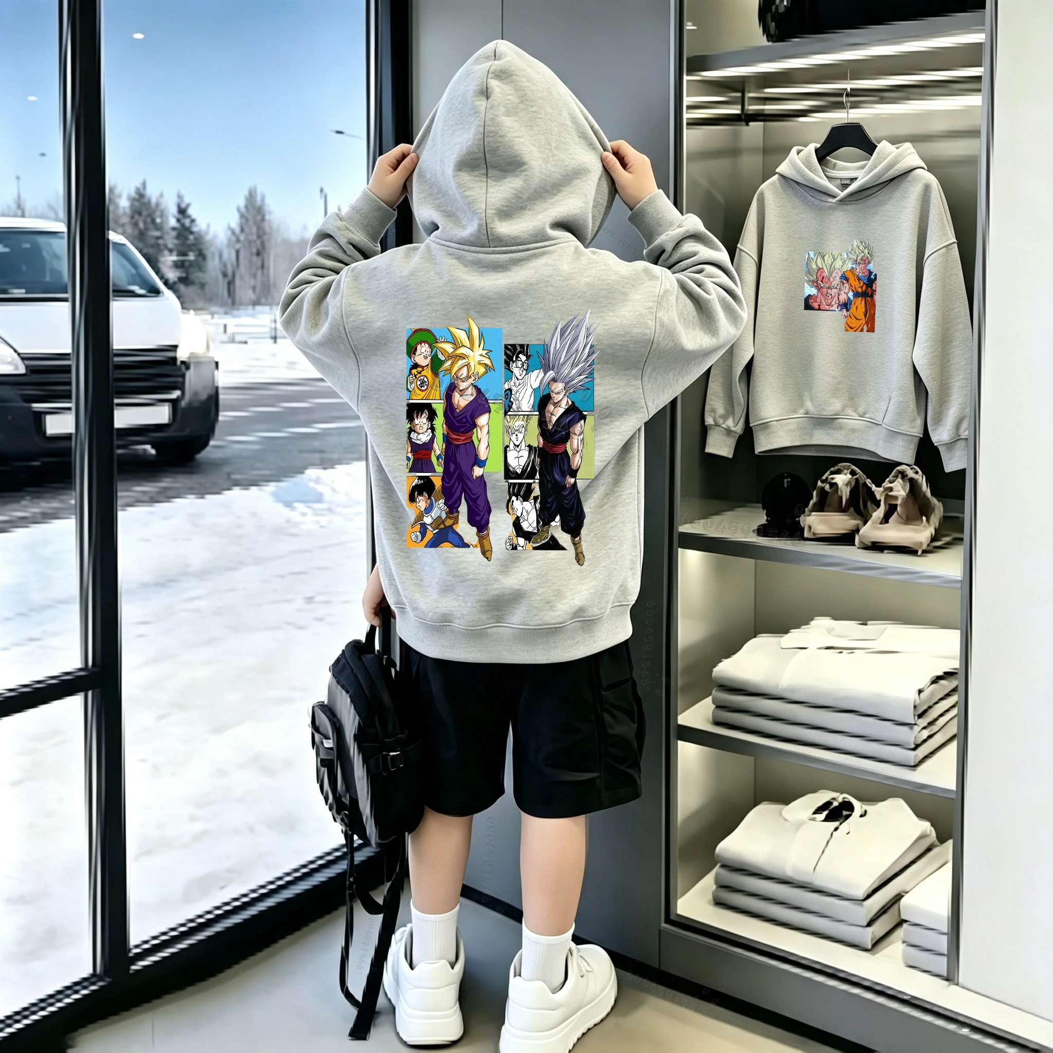 Sudadera con Capucha Infantil con Estampado de Dibujos Animados de Dragon Ball Gohan en Forma de Bestia - Sudadera Cálida con Estampado de Cómic Retro para Hombre