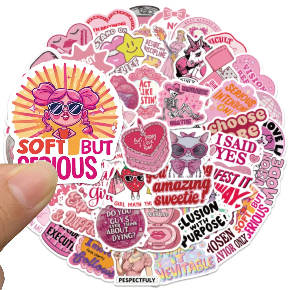 50 Pcs Pink Graffiti Girl Slogan Stickers Trendy Ins Y2k Vinyl Decals For Laptop Water Cup Luggage Scrapbook Wall Decor