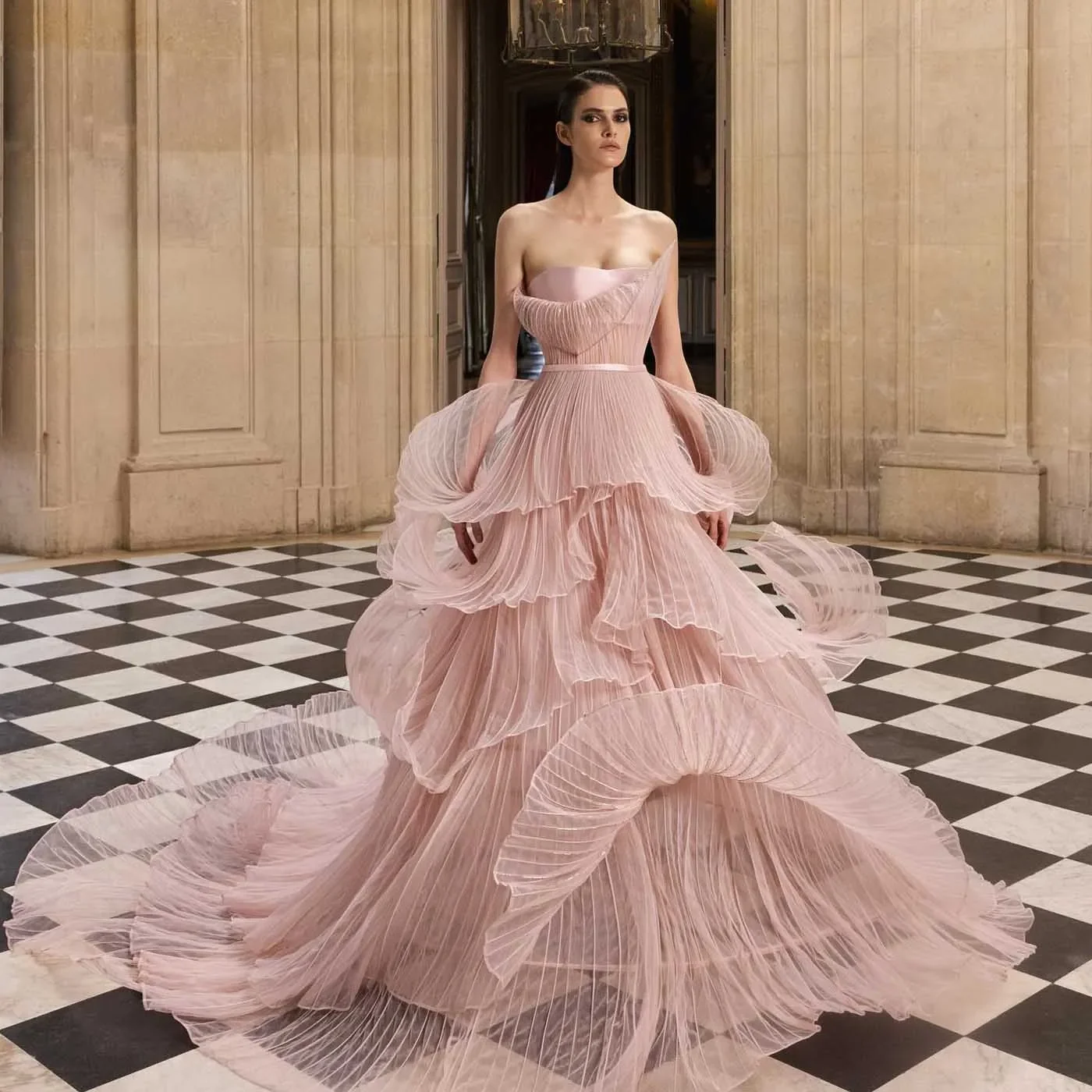 المتدرج الأورجانزا فريد مساء فستان ماكسي الجنية مطوي فساتين السهرة الربيع الزفاف دش ثوب الزفاف ثوب رسمي مخصص #1