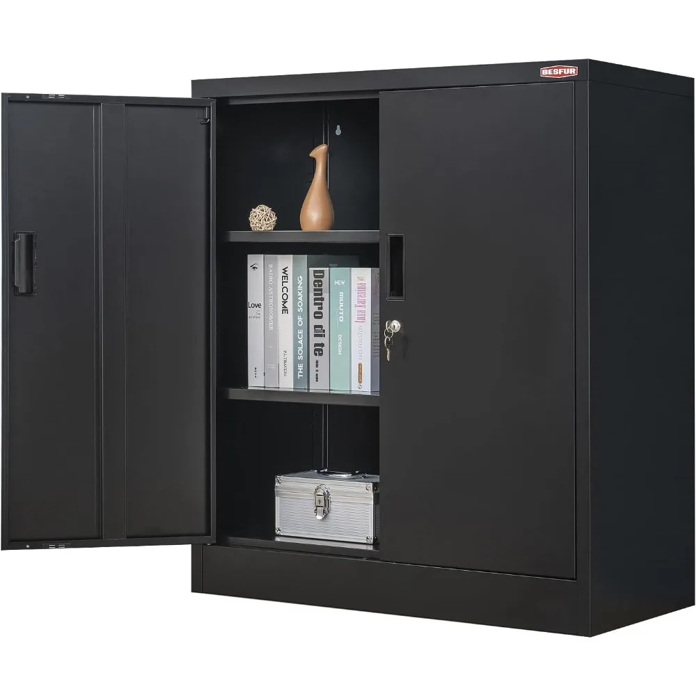 

Metal Locking Cabinet with 2 Doors and 2 Adjustable Shelves, 36" Office Steel Storage Cabinet for Home, Office, Garage - Black