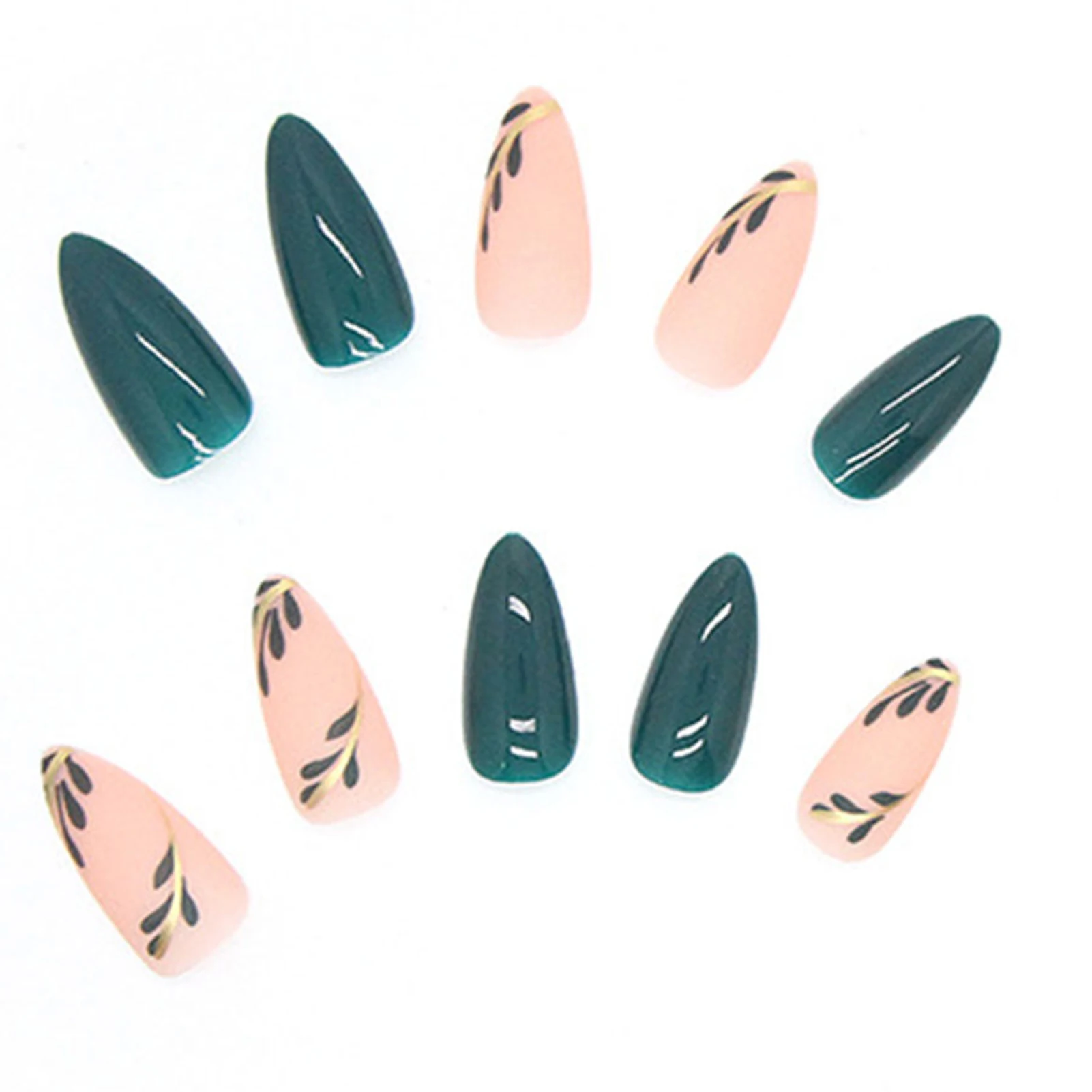 Green Glossy Frosted Fake Nails Charming Comfortable to Wear Manicure Nails for Party Travel Hand Makeup