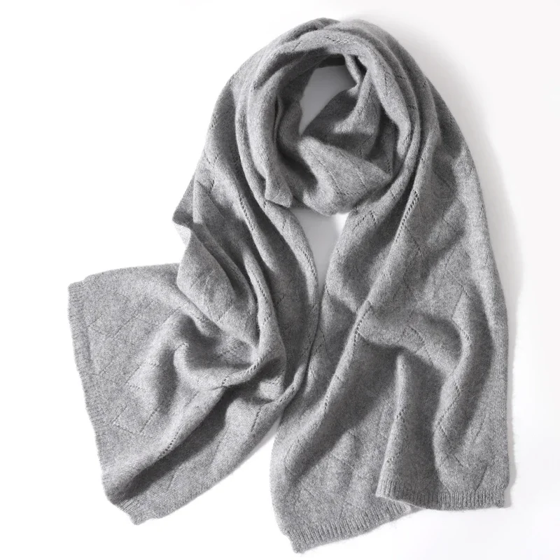 100%Pure Wool Long Scarf Women Knitted Winter Autumn Minimalist Wrap Hijabs Warm Soft Cashmere Pashmina Shawl Neck Warmer Female