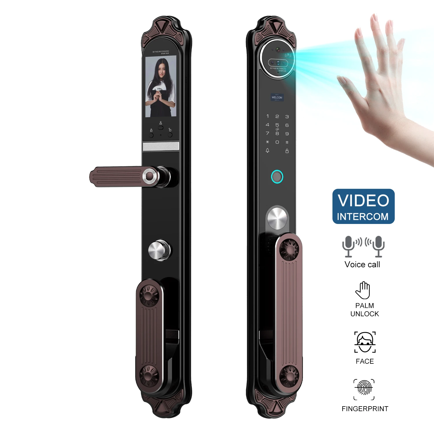 European Luxury Villa Fingerprint Cerradura Inteligente 3d Face Recognition Electronic Waterproof Smart Door Locks With Camera