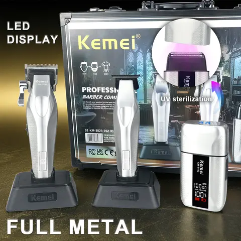 Kemei S3 KM-1798 KM-3023 KM-T402 Hair Clippers Men Professional Kit with DLC Blade Full Metal UV Lamp Sterilization Hair Cutting