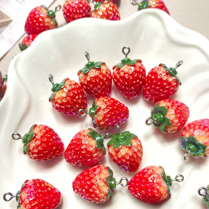 5pcs Resin Limitation Fruit Pendant Strawberry Charms for Jewelry Marking Diy Earrings Headwear Hair Clip Bracelets Finding