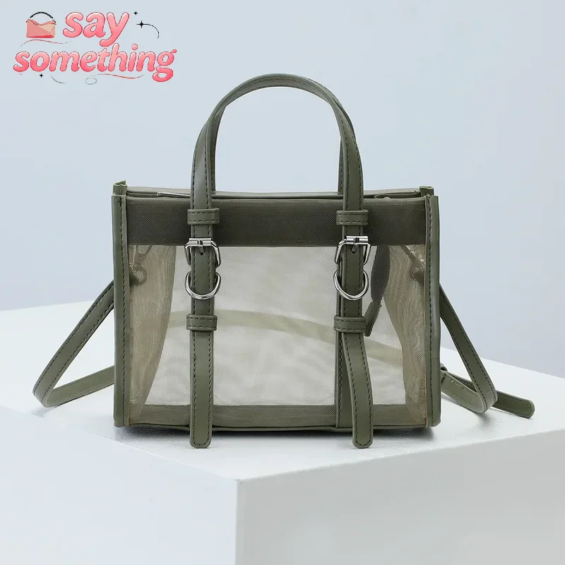 Large Capacity Transparent Mesh Travel Bag Women's Crossbody Shoulder Sports Yoga Fitness Storage Luggage Beach Bag Swimming Bag