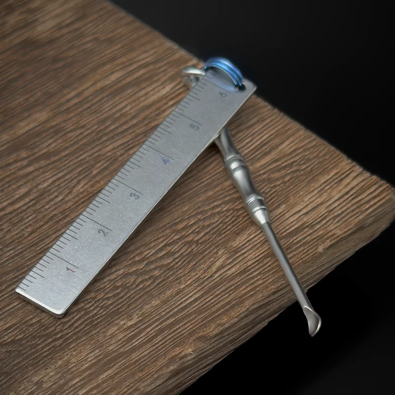 Free ShippingTitanium Alloy Ruler With Double Side Engraved Mutifunction Small Tool Keychain