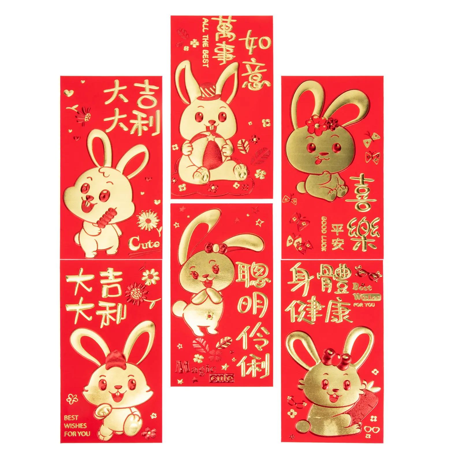 

30Pcs Chinese New Year Red Envelopes Large Paper Money Envelopes Cartoon Rabbit Red Packets 2023 Spring Festival Gifts