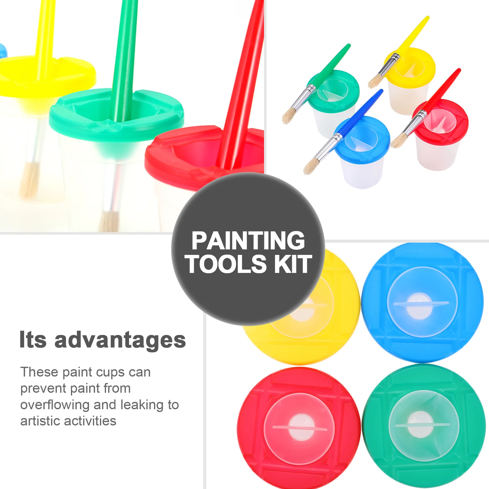 

4Pcs Kids Painting Tool Kit No Spill Paint Cups with Lids and Painting Brushes Art Class Supplies for Toddlers and Children