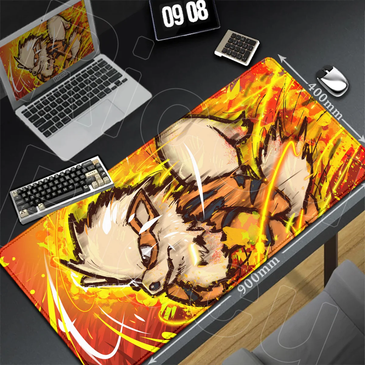Mata na biurko 900x400mm, duża, pod laptopa gamingowego, szybka klawiatura, druk HD, dywanik na biurko, podkładka pod mysz Growlithe Arcanine Pokemon. — zdjęcie produktu 2