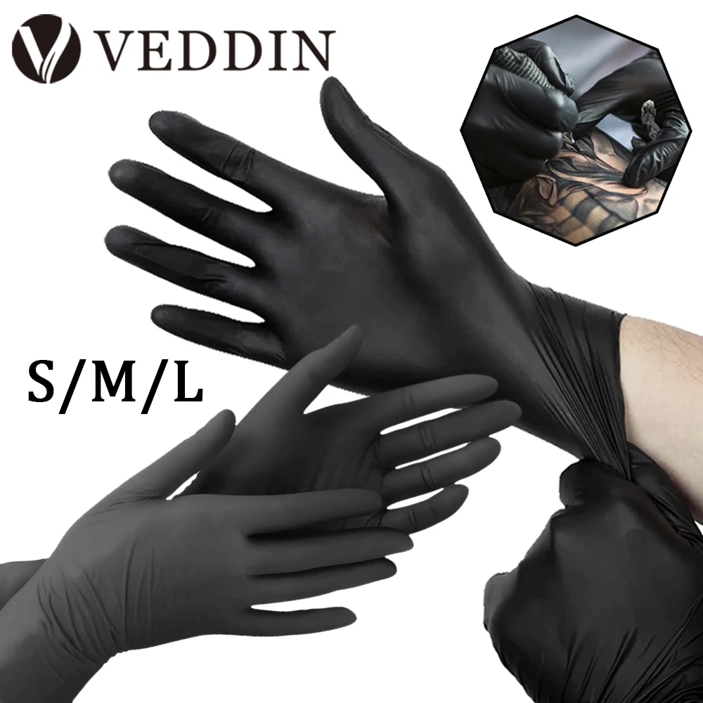 100Pcs Black Gloves Disposable Permanent Tattoo Gloves Tattoo Latex Gloves Multifunction Nitrile Gloves Tattoo Accessories