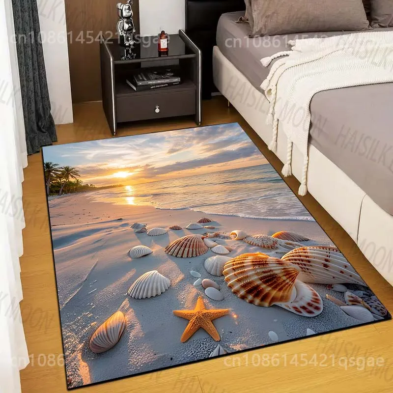 Multiple sizes Beach shells sunset view Print Carpet Rug for Living Room Bedroom Sofa Doormat Home Decor Non-slip Floor Mat