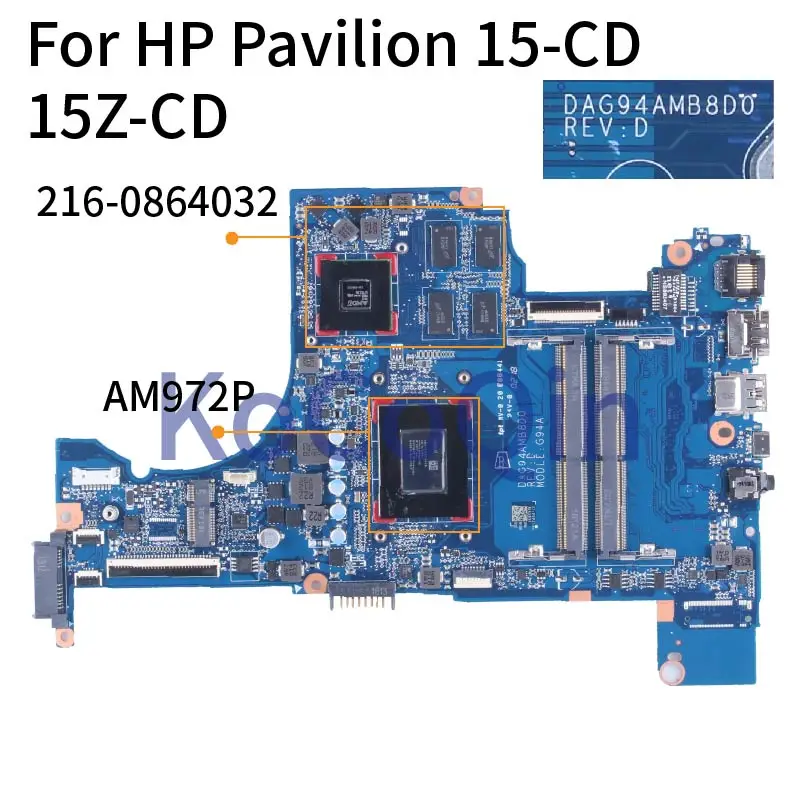 Imagem -02 - para hp Pavilion 15-cd 15z-cd Am972p 530dx Computador Portátil Mainboard Dag94amb8d0 2160864032 Ddr4 Placa-mãe