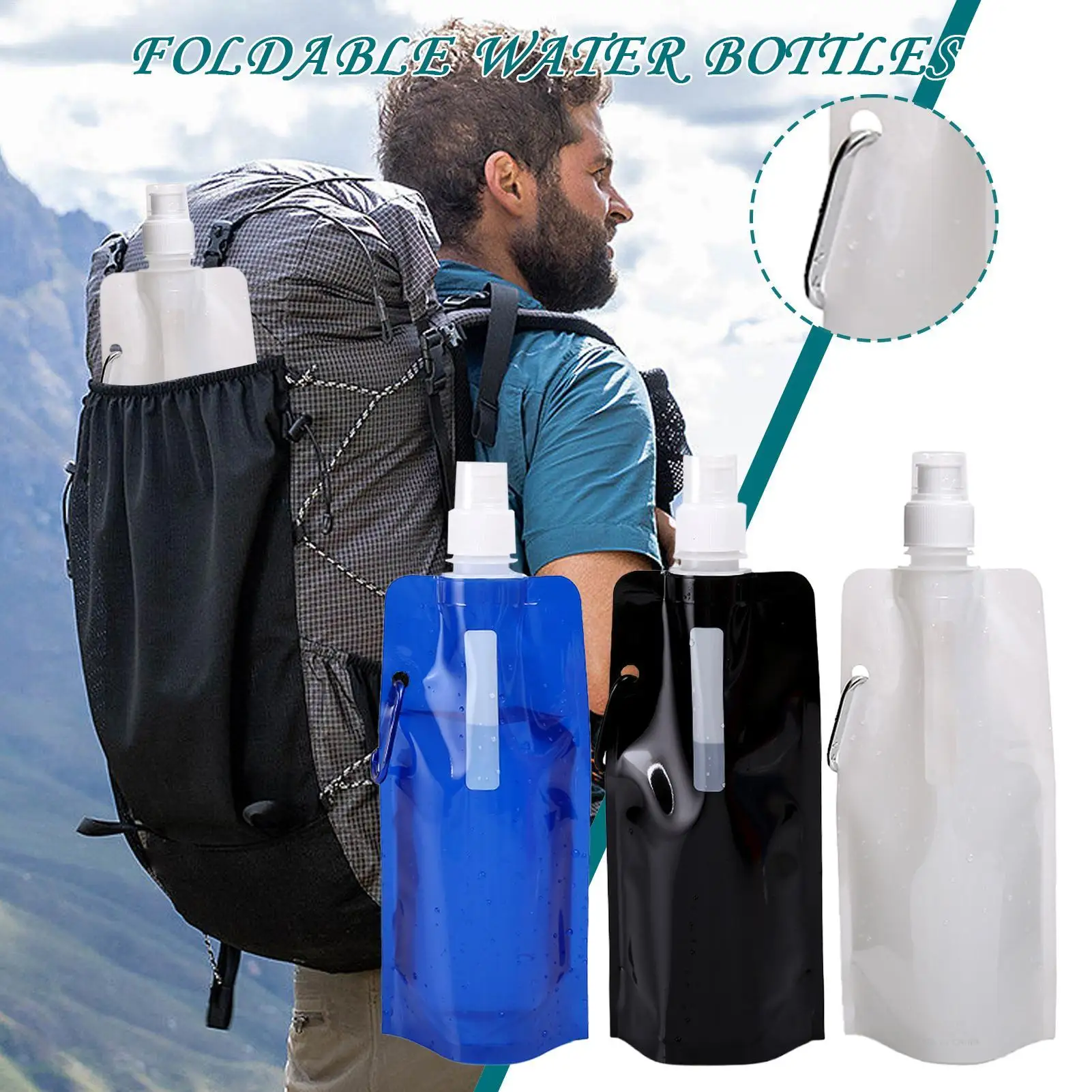 

3PCS 480ml Soft Flask Bottle Water Bag Portable Lightweight Foldable Water Bag Drink Water Bottle Water Bag Running Hiking