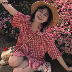 Plaid Shirts Women Sweet Age-reducing New Summer Students Popular Casual Harajuku Korean Style Loose Vintage Aesthetic All-match