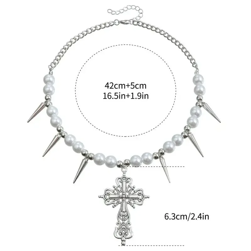 مبالغ فيها الشرير Y2K برشام اللؤلؤ الصليب قلادة قلادة غير النظامية الهيب هوب الرجال والنساء المختنق قلادة خاتم هدايا مجوهرات أنيقة