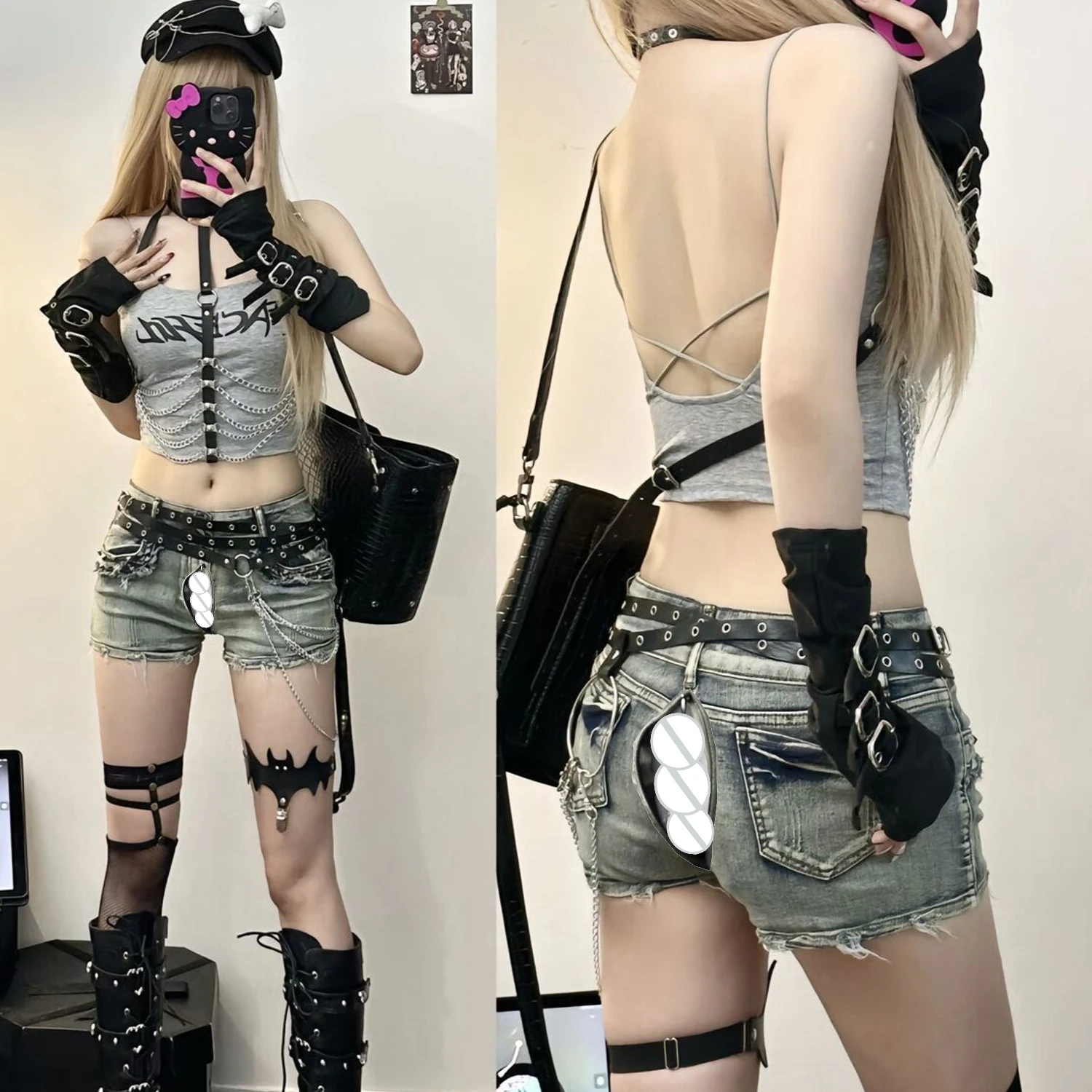 Open Crotch Minishorts Boyfriend Denim Ripped Vintage Denim Shorts Stretch Low Waist Sex Pants Exotic Hotpants Baggy Y2k Clothes