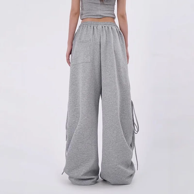 New Dopamine Side Strap Straight Casual Pants Thin Women's Loose Wide-leg Mop Pants in Summer