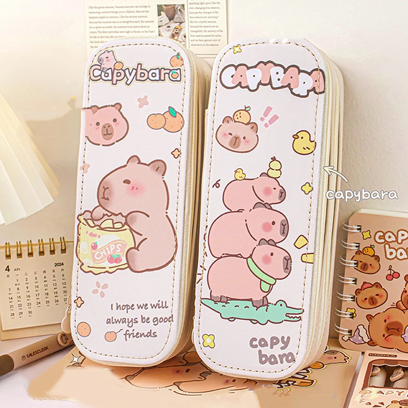 Mehr schicht ige Capybara Briefpapier Tasche Cartoon Bleistift Tasche multifunktion ale Aufbewahrung koffer niedlichen Stift beutel tragbare Schul bedarf