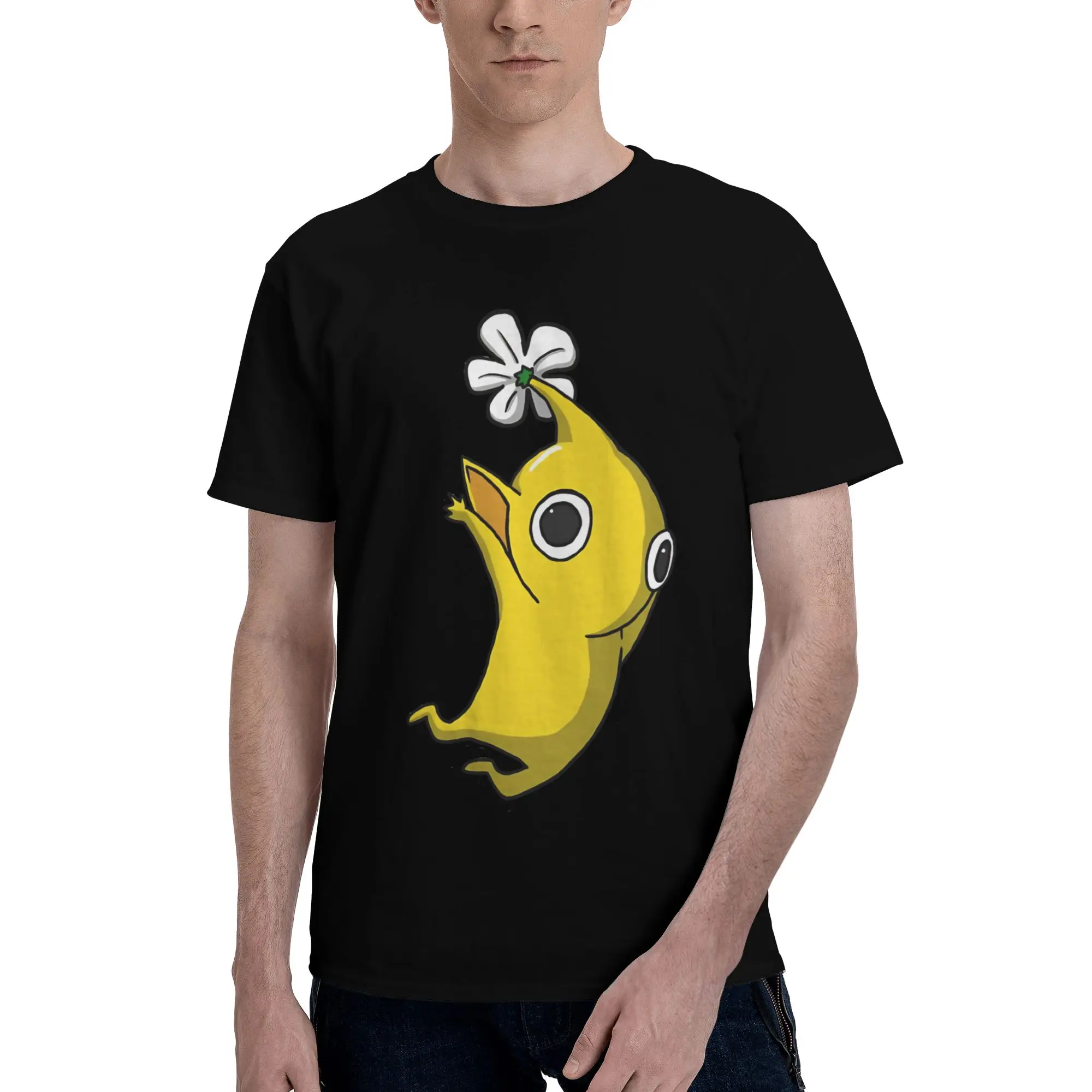 Yellow Jumping Pikmin Men's T Shirt Pikmin  Crazy Tee Shirt Short Sleeve Crew Neck Pure Cotton Summer Tops T-Shirt