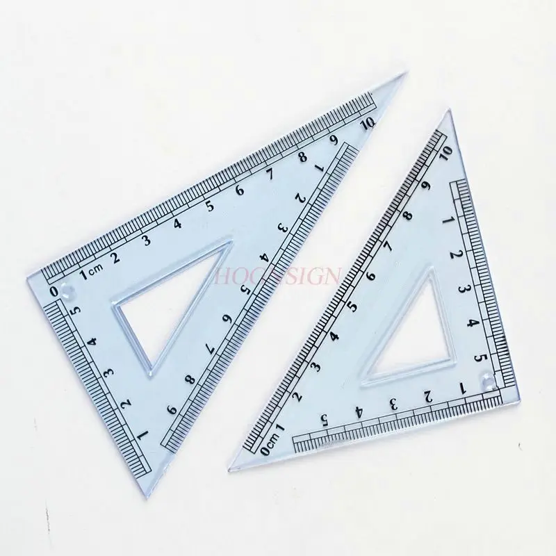 2pcs/set Thickened transparent triangular plastic ruler, student drawing ruler, isosceles right angle ruler
