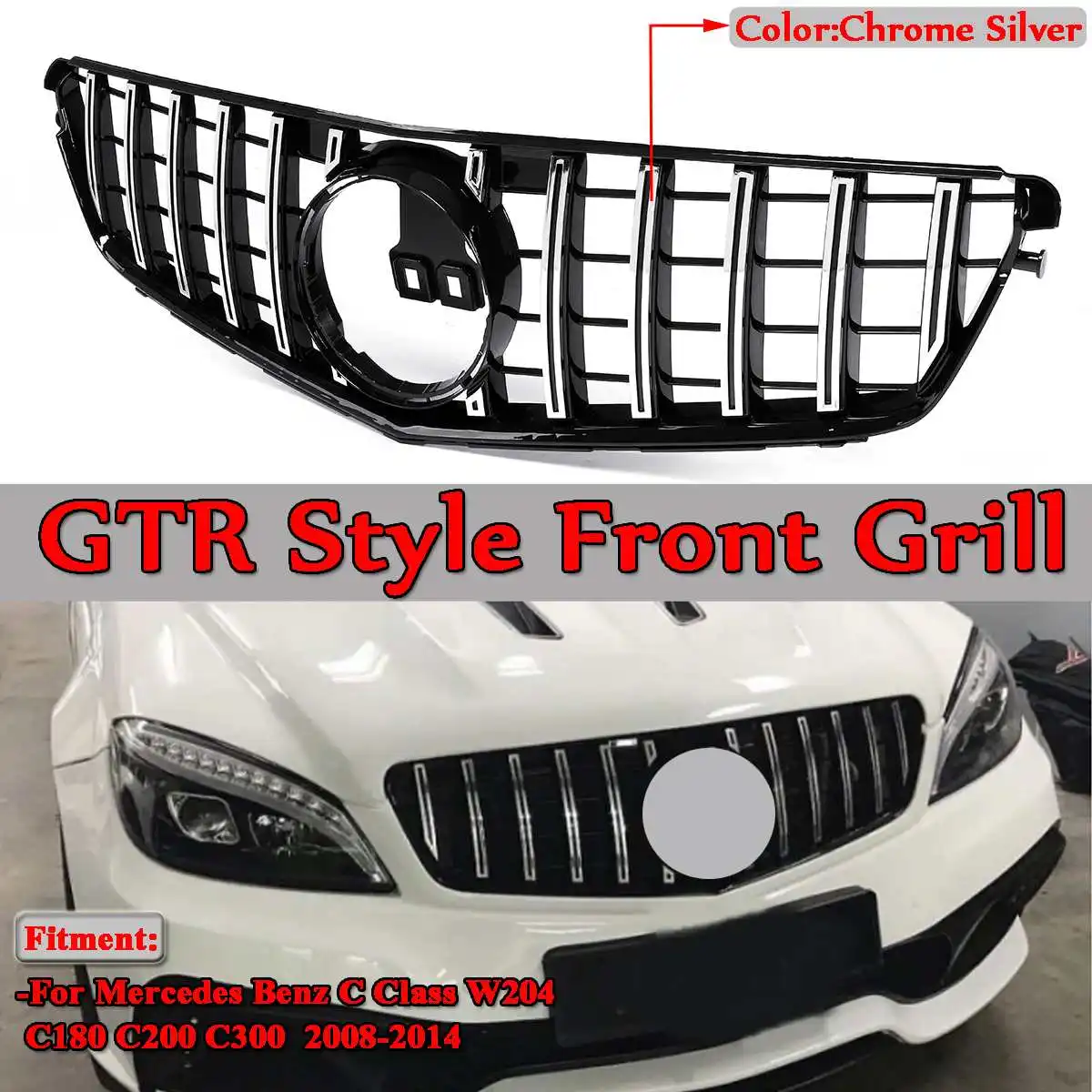 Hot W204 Grille Grill GT R For AMG Style Car Front Bumper Grill Grille For Mercedes For Benz C-Class W204 C200 C300 2008-2014