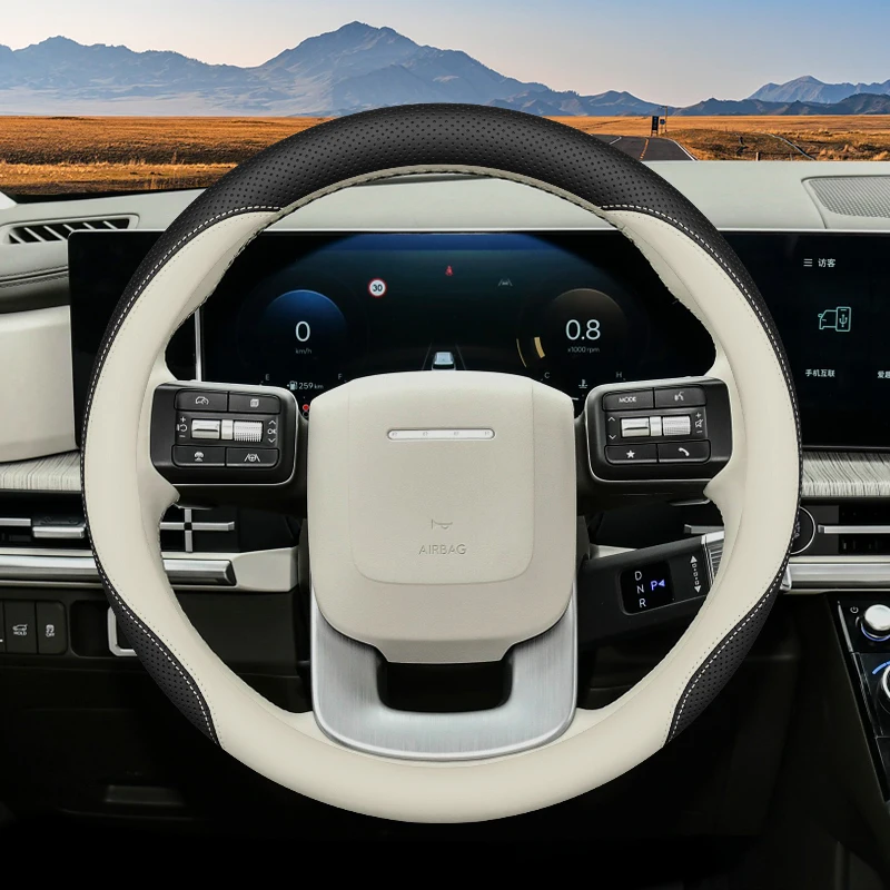 

Leather Car Steering Wheel Cover for Hyundai Santa Fe Tucson Kona Sonata Palisade Creta 2024 2025 2026 Accessories