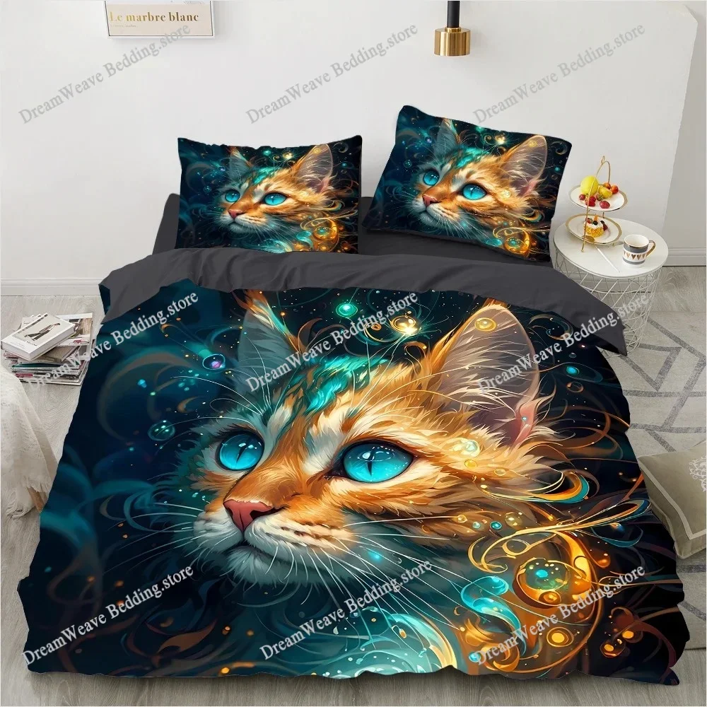 King Size Cat Bedding Set – 3D Printed Duvet Cover Set Bed Linen Queen Luxury Bedrooms & Gifts (Cat, flowers, moon) Luxury Gift9