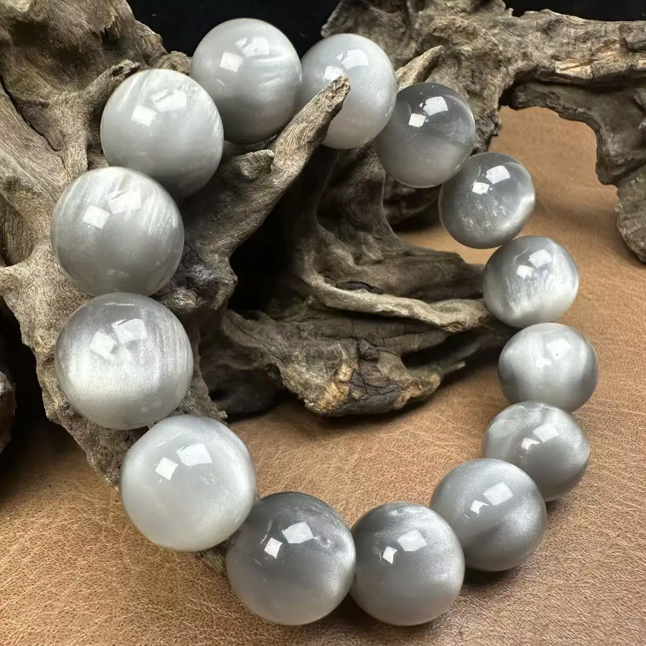 12/14/16/20mm Resin Round Gray Cat Eye Beads with Golden Line Bracelet Adjustable Unisex Yoga Gift view 3