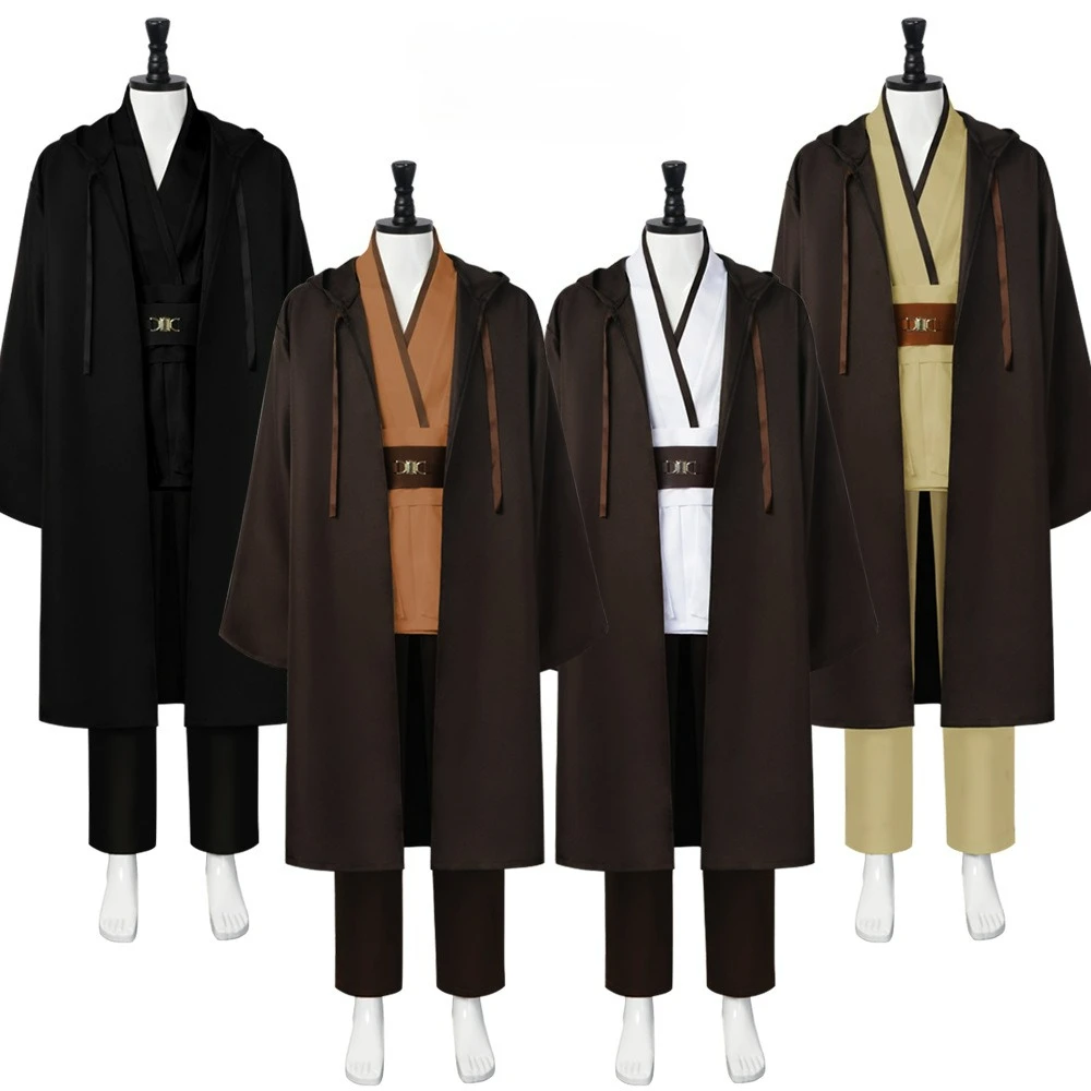 

Obi Wan Cosplay Kenobi Men's Costume Robe Adult Male Jedi Knight Tunic Full Set Costumes Hooded Men Halloween Role Play Uniform