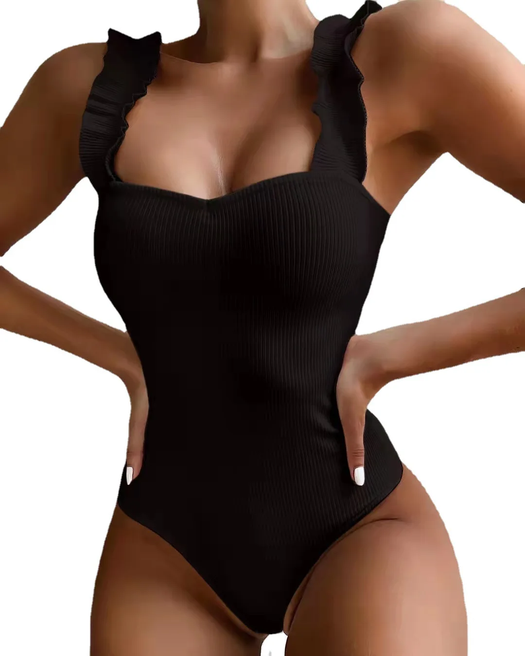 Gossina 2024 New Sexy Female Swimsuit Vintage One Piece Ruffled Push Up Solid Red Swimwear Women Monokini Padded Bathing Suits