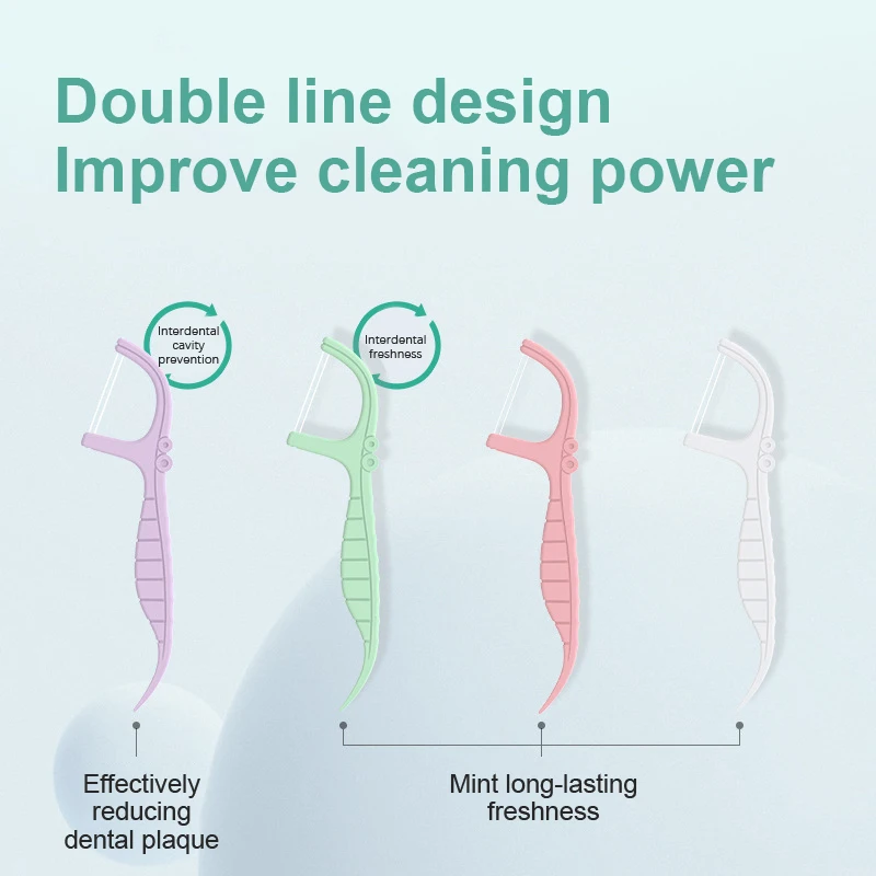 52 stücke Twin-Line Zahnseide Picks mit Schwanz Zahnstocher Reinigung Zähne Dual-Line Flosser Sticks Doppel Zahnseide Stick Zahnstocher