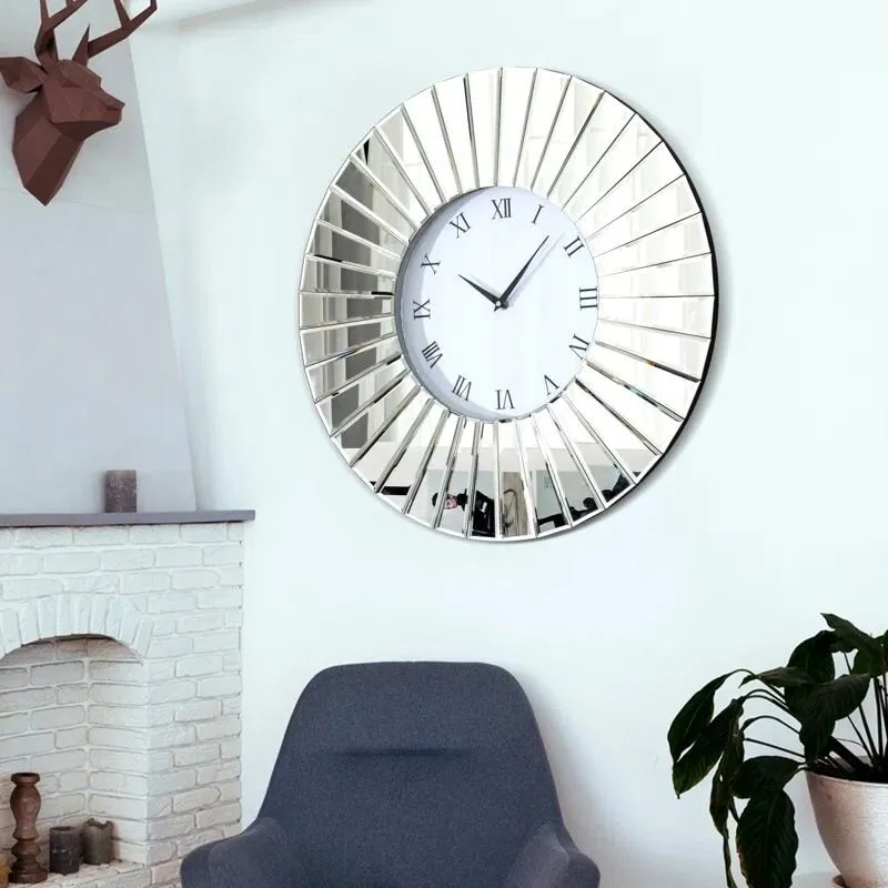 Light Luxury Glass Wall Clock Living Room Modern Creative Mirror Clocks Entrance Wall Watch Interior Decoration Accessories