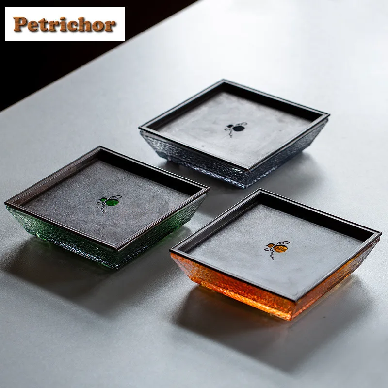 

250ML Japanese Style Glass Square Gourd Pot Bearing Holder Teaware Heat Insulation Pad Dry Brew Table Tea Tray Coasters Cafes