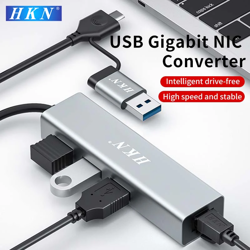 HKN USB3.0 Network Card Type C Converter Wired Gigabit Ethernet Lan 1000Mbps Adapter for Nintendo Switch Macbook Laptop