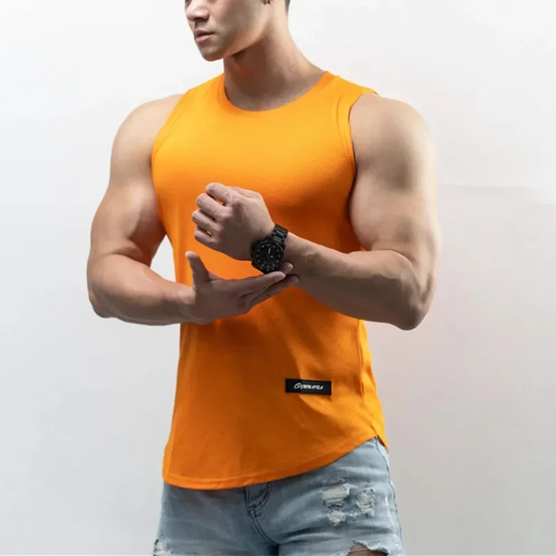 new gym Training Tank Top Men\'s Sports T-shirt Summer Thin Mesh Breathable Fitness Running vest Quick Drying Sleeveless Tops