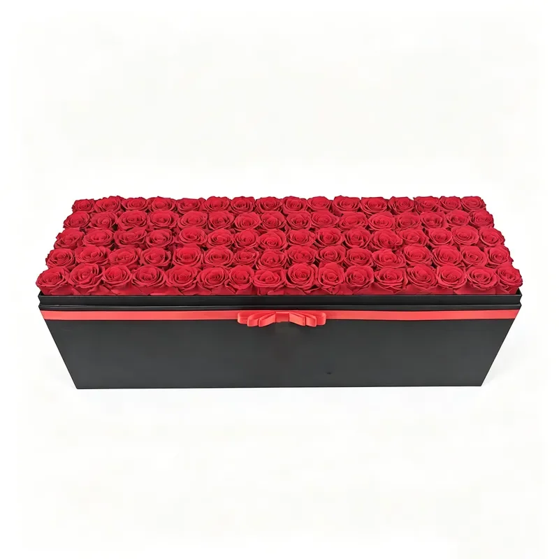Custom Logo Rectangle Barrel Preserved Rose Bouquet Gift Box for Wedding Valentine Day Wholesale Immortal Flower Arrangement