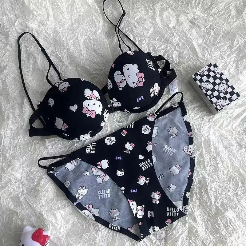 New Sanrio Hello Kitty underwear set Japanese strapless underwear cute pure lust style tube top girl cartoon bra set kawaii gift